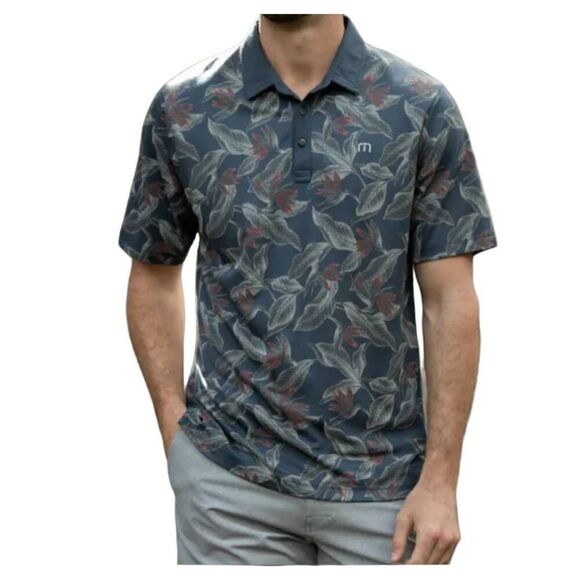 Travis Mathew Magnum Short Sleeve Polo T-Shirt Men's Size Large Blue With Floral - Picture 15 of 16